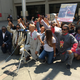 Protesters kneeling in support of players impacted by the NFL’s new national anthem rule in front of the NFL’s headquarters in New York City on May 25, 2018.